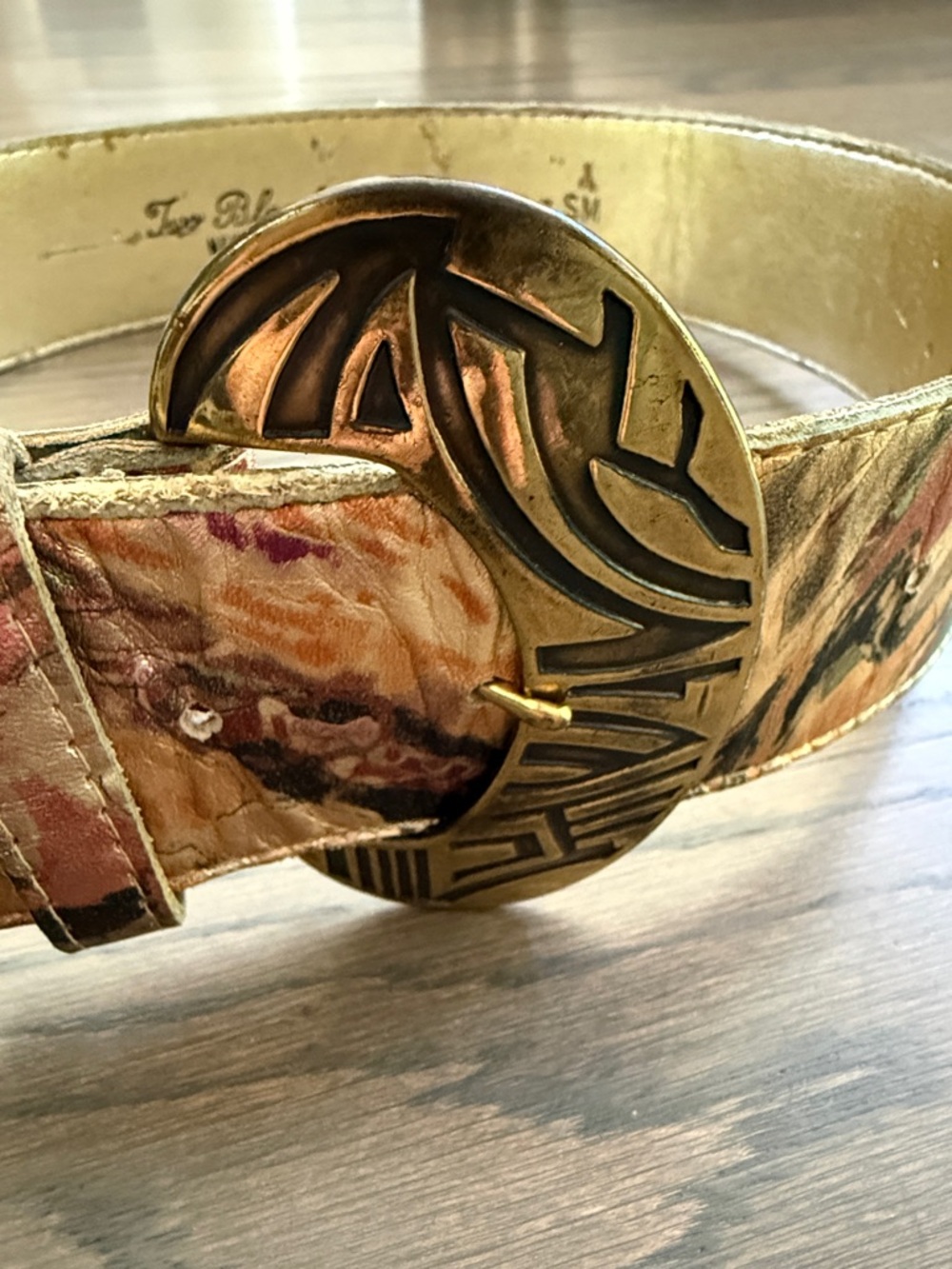 VTG ‘80s Two Blondes NY Multicolor Metallic Leather Belt with Decorative Buckle